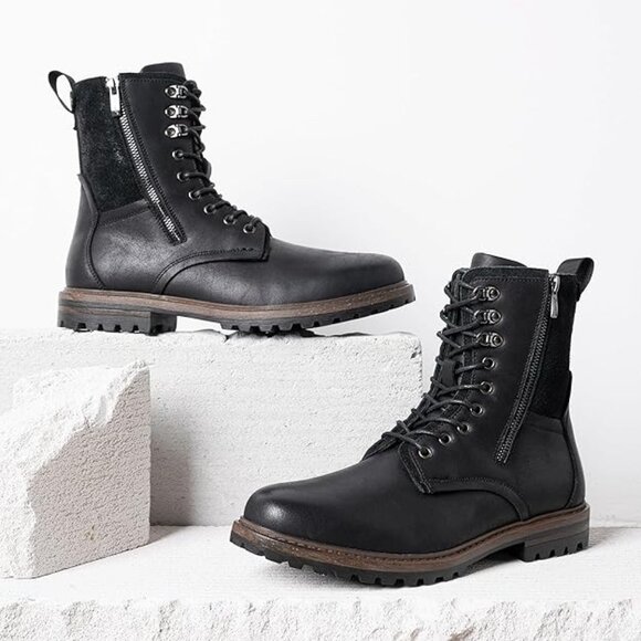 NEW! Boots for Men Leather Casual Dress Shoes Combat Boots Men-Black